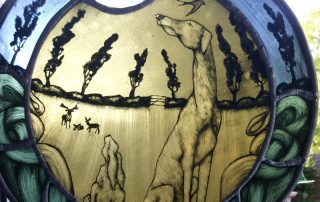 greyhound mongazing hand painted panel