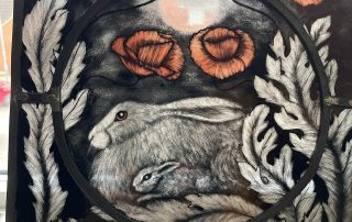 Amongst the Poppies stained glass mother and baby
